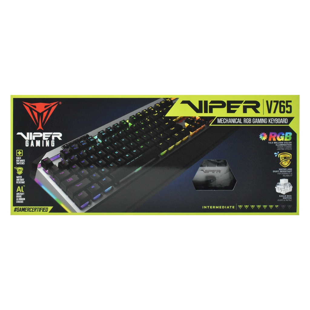 TECLADO MECÁNICO GAMING PATRIOT VIPER V765 RGB, SWITCH BLANCO-KAILH BOX, 104 TCLED MM/MACRO KEYS