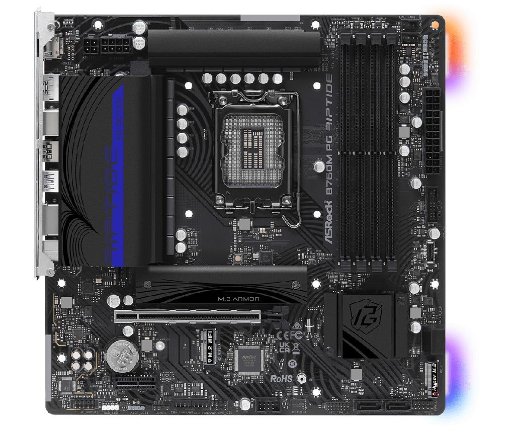 PLACA ASROCK B760M PG RIPTIDE WIFI, LGA1700, DDR5 7200MHZ (OC), M.2 (PCIE GEN4 X4), PCIE 4.0 .