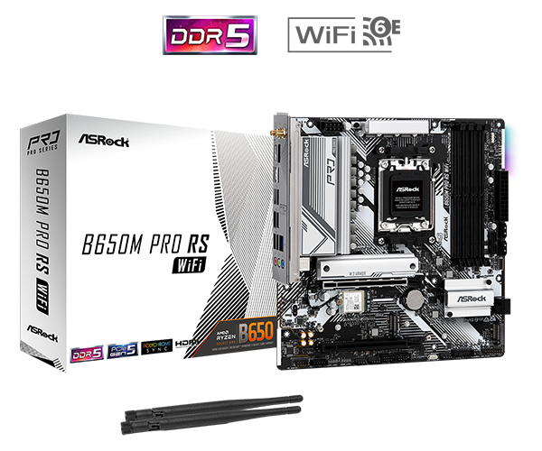 PLACA ASROCK B650M PRO RS WIFI, AMD AM5, DDR5 7200+ MHZ (OC), M.2(PCIE GEN5 X4), PCIE 4.0.