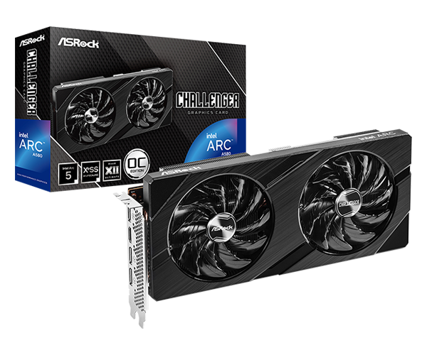TARJETA DE VIDEO ASROCK INTEL ARC A580 CHALLENGER 8G  OC, GDDR6, 256 BIT, PCI EXPRESS 4.0 .