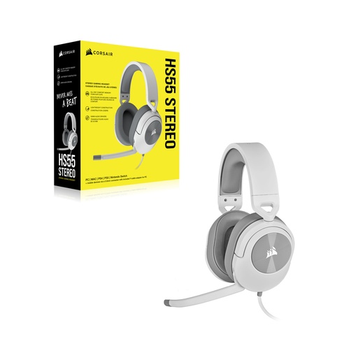 [COACRVCA-9011261-NA] AURICULARES GAMING CORSAIR HS55 ESTÉREO, WHITE, 3.5 MM, 1.8 M, PC-MAC-PLAYSTATION-XBOX-MOBILE.