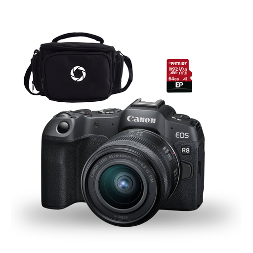 [FOGCAV5803C012AAR8C98] CAMARA MIRRORLESS CANON EOS R8 RF 24-50MM IS STM+ESTUCHE+MEMORIA (COMBO  98)